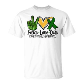Peace Love Cure Kidney Disease Awareness March Green Ribbon T-Shirt - Monsterry AU