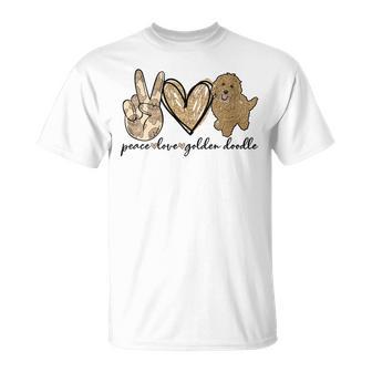 Peace Love Golden Doodle Dog Pet Lovers Doodle Dog T-Shirt - Monsterry