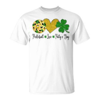 Peace Love Patty's Day Pickleball Shamrocks St Patrick's Day T-Shirt - Thegiftio UK