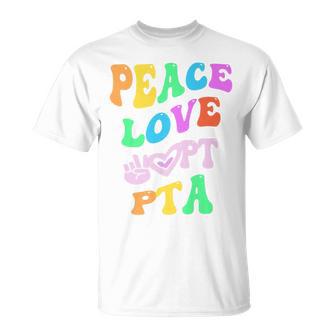 Peace Love Pta Retro Parent Teacher Association Groovy Back T-Shirt - Monsterry UK