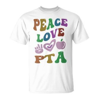 Peace Love Pta Retro Parent Teacher Association Groovy T-Shirt - Monsterry UK