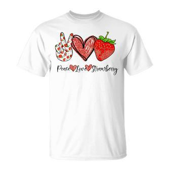 Peace Love Strawberry It's A Berry Good Time Fruits Heart T-Shirt - Monsterry
