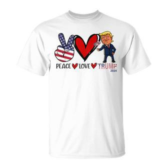Peace Love Trump 2024 Us Flag President Trump Return Support T-Shirt - Monsterry
