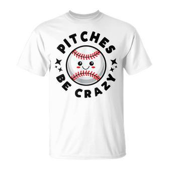 Pitches Be Crazy Kawaii Baseball Softball T-Shirt | Mazezy DE