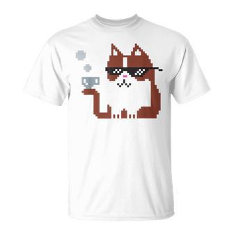 Pixelated Pixel Sunglasses Cool Teacup Cat T-Shirt - Monsterry DE