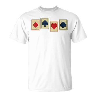 Poker Playing Cards Four Aces Spade Diamond Clover Heart T-Shirt - Monsterry