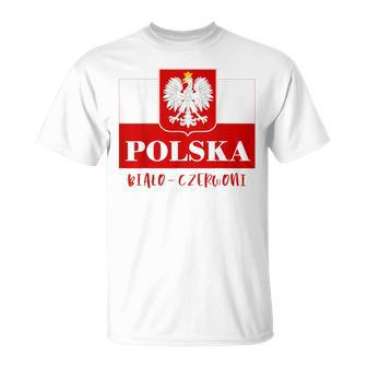 Polska Bialo-Czerwoni Polnische Flagge Polnisches Emblem Weißer Adler T-Shirt - Seseable