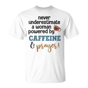 Powered By Caffeine & Prayer T-Shirt | Mazezy