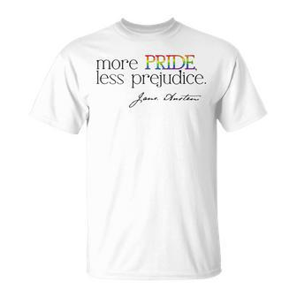 More Pride Less Prejudice Jane Austen Lgbt Fun Gay Lit Meme T-Shirt - Monsterry CA