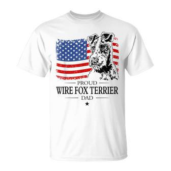 Proud Wire Fox Terrier Dad American Flag Patriotic Dog T-Shirt - Monsterry