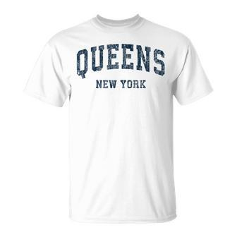 Queens New York Ny Vintage Varsity Sports Navy T-Shirt - Monsterry CA