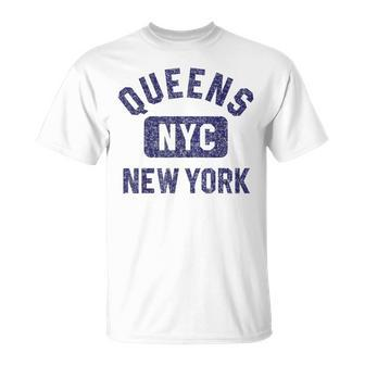 Queens Nyc Gym Style Distressed Navy Blue Print T-Shirt - Monsterry UK
