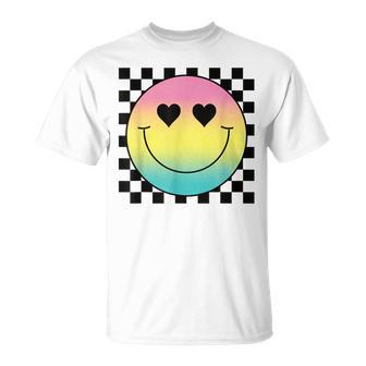 Rainbow Smile Face Cute Checkered Smiling Happy Face T-Shirt - Seseable