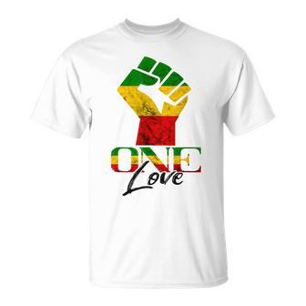 Rasta Reggae One Love Reggae Roots Handfist Reggae Flag T-Shirt - Monsterry