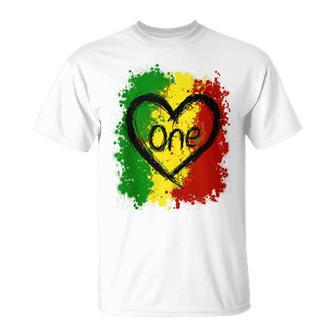 Reggae Heart One Love Rasta Reggae Music Jamaica Vacation T-Shirt - Seseable