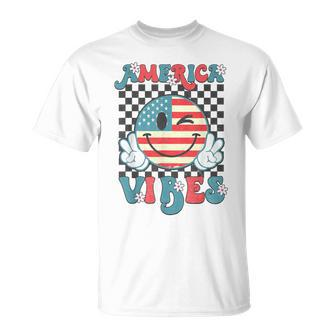 Retro 4Th Of July America Vibes Smile Checkered Girls T-Shirt - Seseable