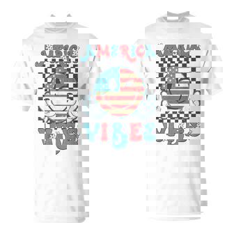 Retro 4Th Of July America Vibes Smile Checkered Girls T-Shirt - Seseable