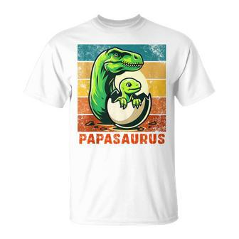 Retro Papasaurus Father's Day Best Dad T-Rex Papa Dinosaur T-Shirt - Seseable
