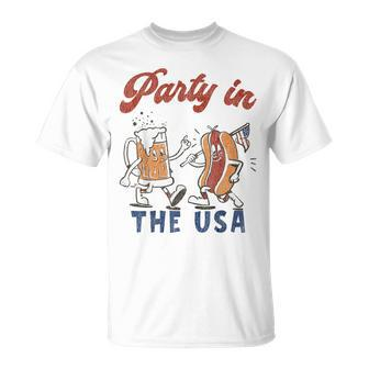 Retro Party In The Usa Beer Hot Dog Lover 4Th Of July T-Shirt - Monsterry