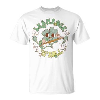 Retro Shamrock N Roll Plays Guitar St Pattys T-Shirt - Monsterry UK