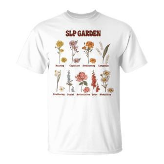 Retro Slp Garden Wildflowers Speech Language Pathologist T-Shirt - Monsterry