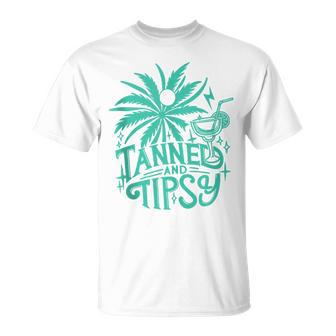 Retro Tanned And Tipsy Beach Summer Vacation T-Shirt - Seseable