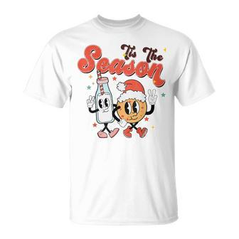 Retro Tis The Season Milk And Cookie Santa Hat Christmas T-Shirt - Seseable
