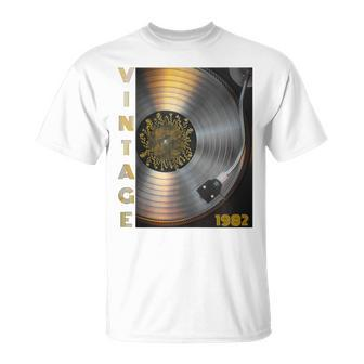 Retro Vinyl Record Doodle 40Th Birthday Vintage 1982 T-Shirt - Monsterry