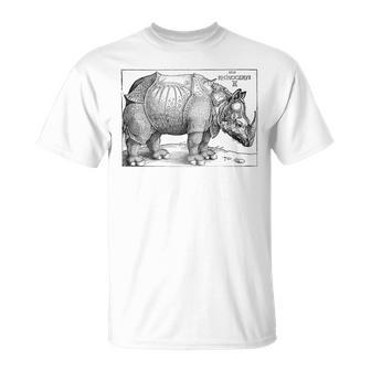 Rhinoceros Albrecht Durer Vintage Illustration Engraving T-Shirt - Seseable