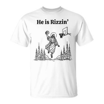 He Is Rizzin Easter Of Jesus Playing Basketball Jesus T-Shirt | Mazezy