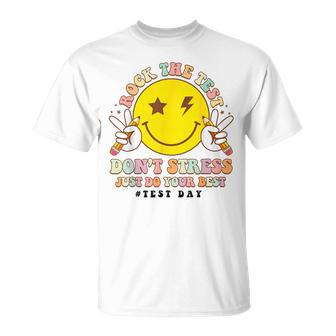 Rock The Test Don't Stress Just Do Your Best Testing Smile T-Shirt | Mazezy