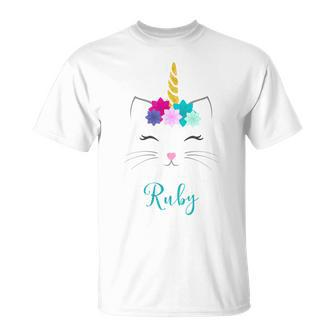 Ruby Name Personalised Cat Unicorn T-Shirt - Seseable