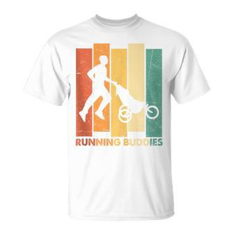 Running Buddies Buggy Baby Stroller Dad Vintage Runner T-Shirt - Monsterry