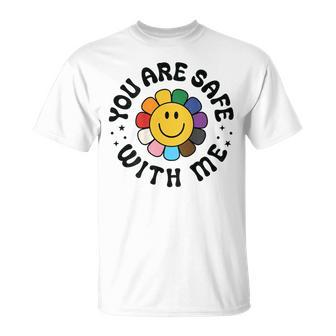 You Are Safe With Me Lgbtq Pride Ally Smile Face Back T-Shirt - Monsterry UK