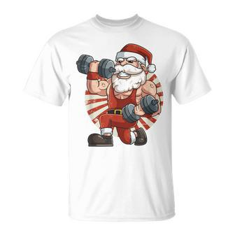 Santa Claus Weightlifting Gym Fitness Training Christmas T-Shirt - Monsterry