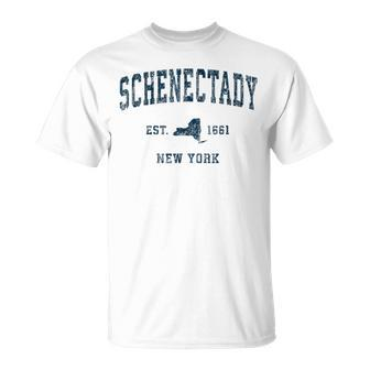 Schenectady New York Ny Vintage Sports Navy Print T-Shirt - Monsterry AU