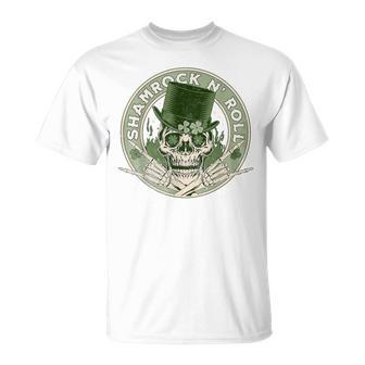 Shamrock And Roll Rock And Roll Saint Patrick's Day Skull T-Shirt - Thegiftio