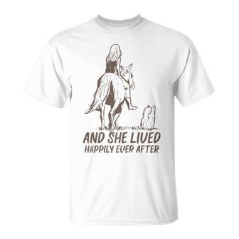 She Lived Happily Horse Dog Animal Lover Girls Women T-Shirt - Monsterry UK