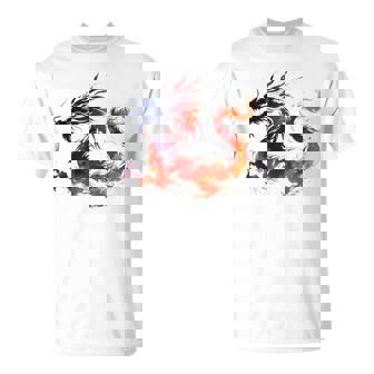 Silhouette Aquarelle De Dragon Du Nouvel An Chinois Ardent T-Shirt - Cadeauxyz