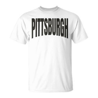 Simple Black & Yellow Pittsburgh Pa Curved Pittsburgh Yellow T-Shirt - Monsterry DE