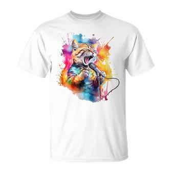 Singing Cat Kitty Cat Singing Into A Microphone T-Shirt - Monsterry CA