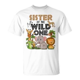 Sister Of The Wild One Birthday 1St Safari Jungle Family T-Shirt - Thegiftio UK