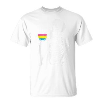 Skeleton Drinking Coffee Lgbt-Q Pansexual Pride Pan Ally T-Shirt - Monsterry