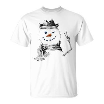 Snowman Peace Sign Christmas Snow Frosty Winter Xmas T-Shirt - Seseable