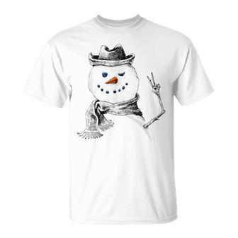 Snowman Peace Sign Christmas Snow Frosty Winter Xmas T-Shirt - Monsterry DE