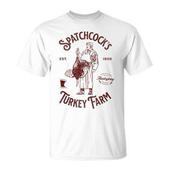 Spatchcock's Turkey Farm Vintage Distressed Thanksgiving T-Shirt - Monsterry