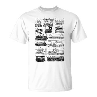 Steam Engine Train Steam Train Locomotive Vintage Chart T-Shirt - Monsterry