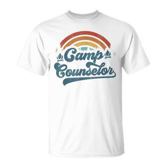 Summer Camp Counselor Staff Groovy Rainbow Camp Counselor T-Shirt - Seseable