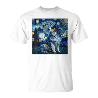Surrealism Starry Night Australian Shepherd Dog T-Shirt - Monsterry DE