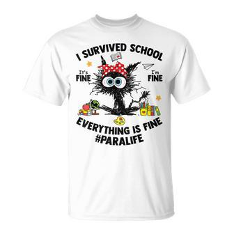 I Survived School Para Life Everything Is Fine Cat T-Shirt | Mazezy UK